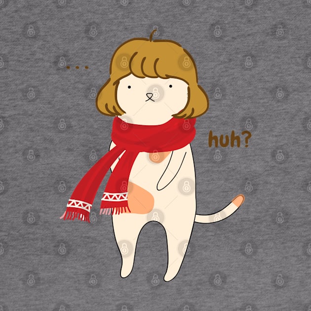 aesthetic confused silly cute girl cat with red scarf illustration by FRH Design